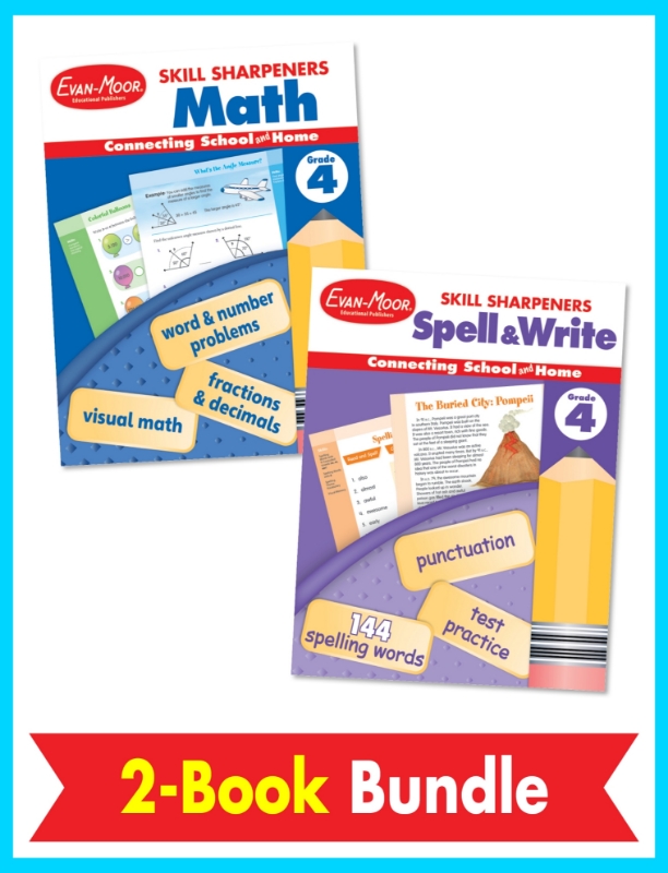 Skill Sharpeners Math and Spelling Bundle, Grade 4