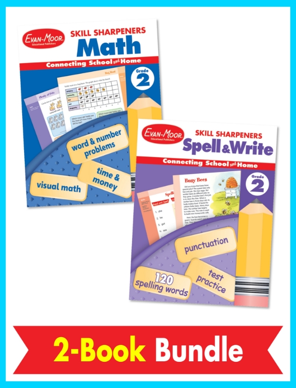 Skill Sharpeners Math and Spelling Bundle, Grade 2